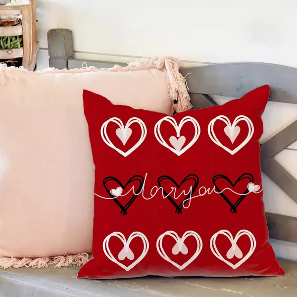 DFXSZ Valentines Day Pillow Covers 18x18 Inch Set of 4 Red Love Heart Valentines Day Throw Pillows Valentines Day Decorations for Sofa Couch