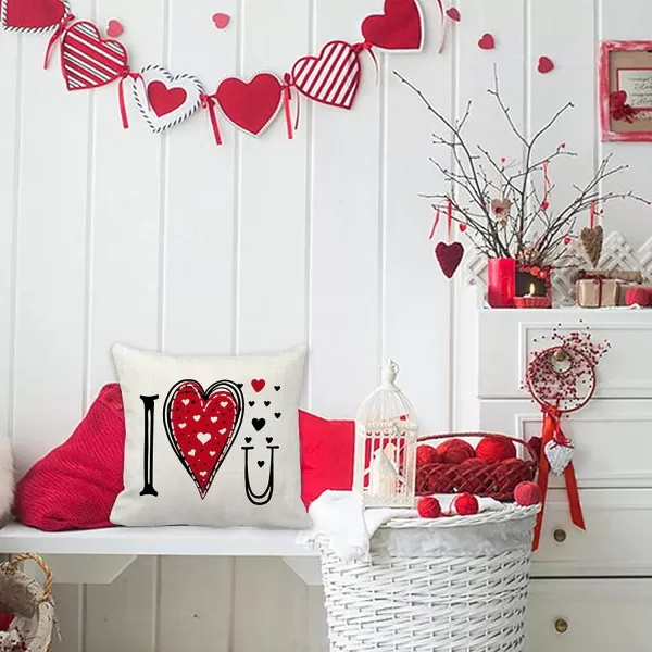 DFXSZ Valentines Day Pillow Covers 18x18 Inch Set of 4 Red Love Heart Valentines Day Throw Pillows Valentines Day Decorations for Sofa Couch