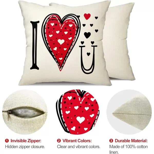 DFXSZ Valentines Day Pillow Covers 18x18 Inch Set of 4 Red Love Heart Valentines Day Throw Pillows Valentines Day Decorations for Sofa Couch