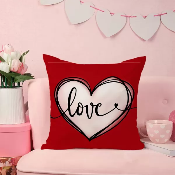 DFXSZ Valentines Day Pillow Covers 18x18 Inch Set of 4 Red Love Heart Valentines Day Throw Pillows Valentines Day Decorations for Sofa Couch
