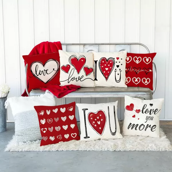 DFXSZ Valentines Day Pillow Covers 18x18 Inch Set of 4 Red Love Heart Valentines Day Throw Pillows Valentines Day Decorations for Sofa Couch