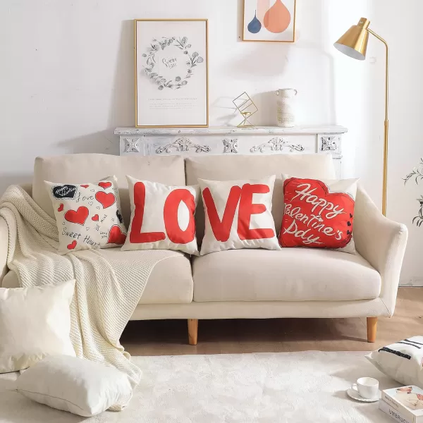 DFXSZ Valentines Day Pillow Covers 18x18 Love Sweet Heart Kiis Hug Happy Valentine Day Throw Pillow Covers Pillowcase for Sofa Couch Home Decoration
