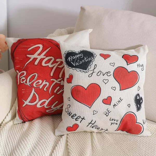 DFXSZ Valentines Day Pillow Covers 18x18 Love Sweet Heart Kiis Hug Happy Valentine Day Throw Pillow Covers Pillowcase for Sofa Couch Home Decoration