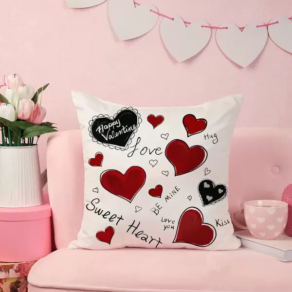 DFXSZ Valentines Day Pillow Covers 18x18 Love Sweet Heart Kiis Hug Happy Valentine Day Throw Pillow Covers Pillowcase for Sofa Couch Home Decoration