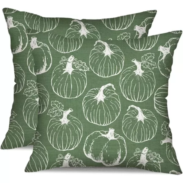 DFXSZ Fall Pillow Covers 18x18 inch Set of 2 Fall Decoration White Lines Pumpkin Decor Orange Autumn Pillow Cover Thanksgiving Decoration for Home Couch 125BGreen