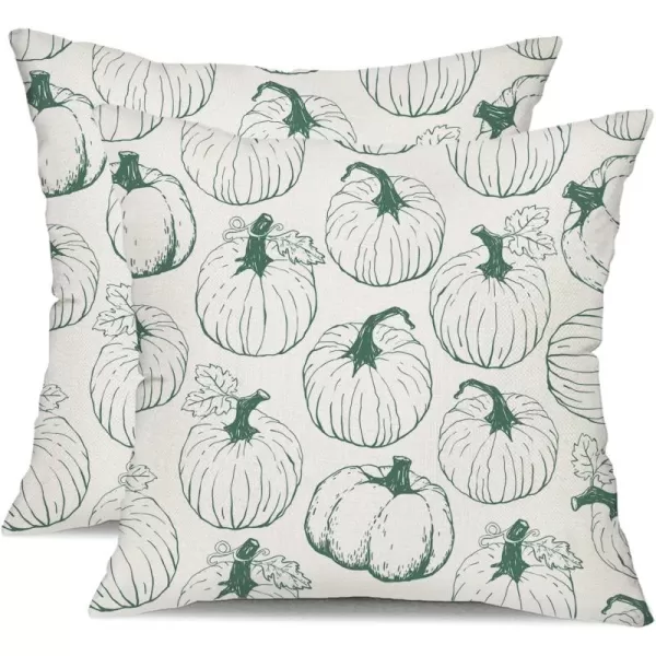 DFXSZ Fall Pillow Covers 18x18 inch Set of 2 Fall Decoration White Lines Pumpkin Decor Orange Autumn Pillow Cover Thanksgiving Decoration for Home Couch 125BGreen Pumpkins