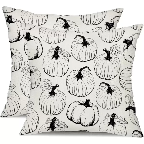 DFXSZ Fall Pillow Covers 18x18 inch Set of 2 Fall Decoration White Lines Pumpkin Decor Orange Autumn Pillow Cover Thanksgiving Decoration for Home Couch 125BBlack Pumpkins