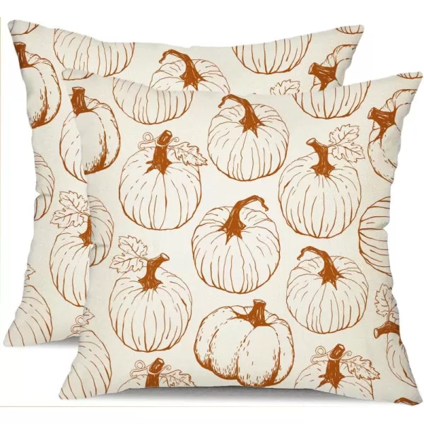 DFXSZ Fall Pillow Covers 18x18 inch Set of 2 Fall Decoration White Lines Pumpkin Decor Orange Autumn Pillow Cover Thanksgiving Decoration for Home Couch 125BOrange