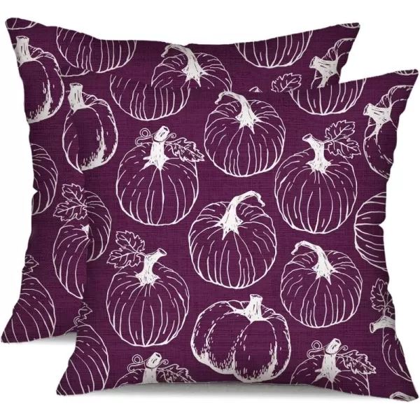 DFXSZ Fall Pillow Covers 18x18 inch Set of 2 Fall Decoration White Lines Pumpkin Decor Orange Autumn Pillow Cover Thanksgiving Decoration for Home Couch 125BPurple