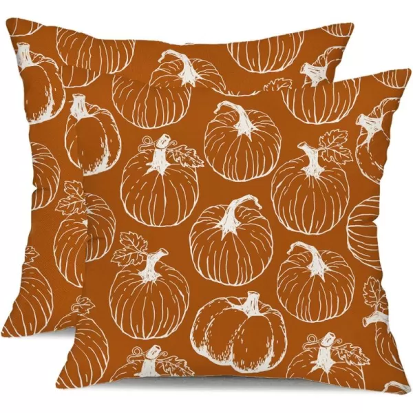 DFXSZ Fall Pillow Covers 18x18 inch Set of 2 Fall Decoration White Lines Pumpkin Decor Orange Autumn Pillow Cover Thanksgiving Decoration for Home Couch 125BWhite Pumpkins