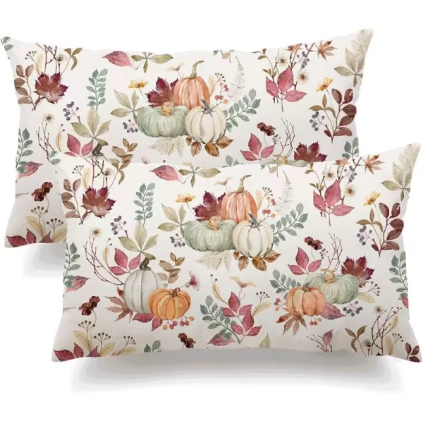DFXSZ Fall Pillow Covers 18x18 inch Set of 2 Pumpkin Maple Leaf Flower Decorative Throw Pillow Covers Autumn Thanksgiving Farmhouse Decoration for Home couchWhite