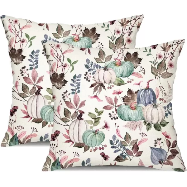 DFXSZ Fall Pillow Covers 18x18 inch Set of 2 Pumpkin Maple Leaf Flower Decorative Throw Pillow Covers Autumn Thanksgiving Farmhouse Decoration for Home couchWhite Green