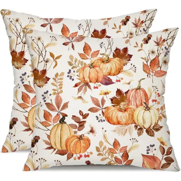 DFXSZ Fall Pillow Covers 18x18 inch Set of 2 Pumpkin Maple Leaf Flower Decorative Throw Pillow Covers Autumn Thanksgiving Farmhouse Decoration for Home couchOrange