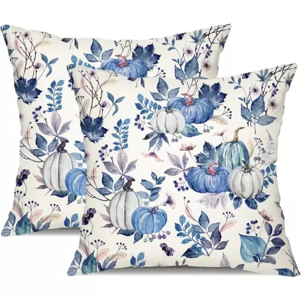 DFXSZ Fall Pillow Covers 18x18 inch Set of 2 Pumpkin Maple Leaf Flower Decorative Throw Pillow Covers Autumn Thanksgiving Farmhouse Decoration for Home couchBlue1