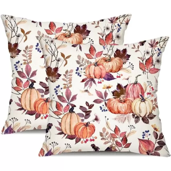 DFXSZ Fall Pillow Covers 18x18 inch Set of 2 Pumpkin Maple Leaf Flower Decorative Throw Pillow Covers Autumn Thanksgiving Farmhouse Decoration for Home couchOrange Red