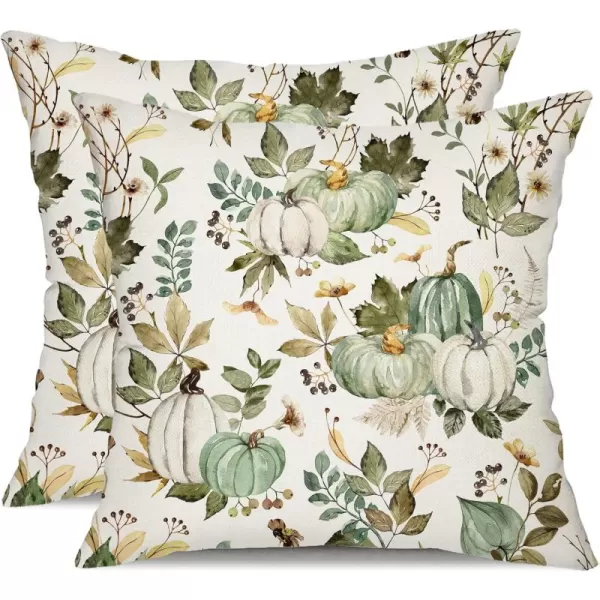 DFXSZ Fall Pillow Covers 18x18 inch Set of 2 Pumpkin Maple Leaf Flower Decorative Throw Pillow Covers Autumn Thanksgiving Farmhouse Decoration for Home couchGreen2