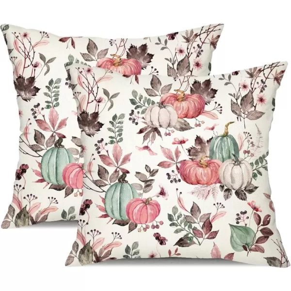 DFXSZ Fall Pillow Covers 18x18 inch Set of 2 Pumpkin Maple Leaf Flower Decorative Throw Pillow Covers Autumn Thanksgiving Farmhouse Decoration for Home couchPink