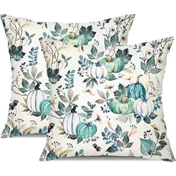 DFXSZ Fall Pillow Covers 18x18 inch Set of 2 Pumpkin Maple Leaf Flower Decorative Throw Pillow Covers Autumn Thanksgiving Farmhouse Decoration for Home couchGreen3