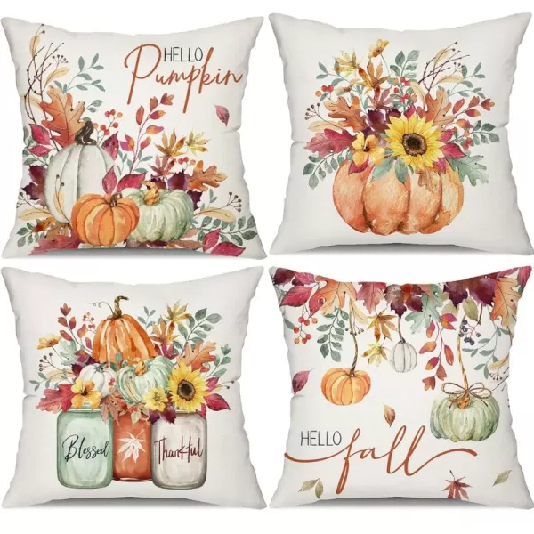DFXSZ Fall Pillow Covers 18x18 inch Set of 4 Fall Decorational Pumpkin Maple Leaves Black Orange Stripe Decor Autumn Outdoor Pillow Cover Thanksgiving Decoration for Home Couch 205D18White