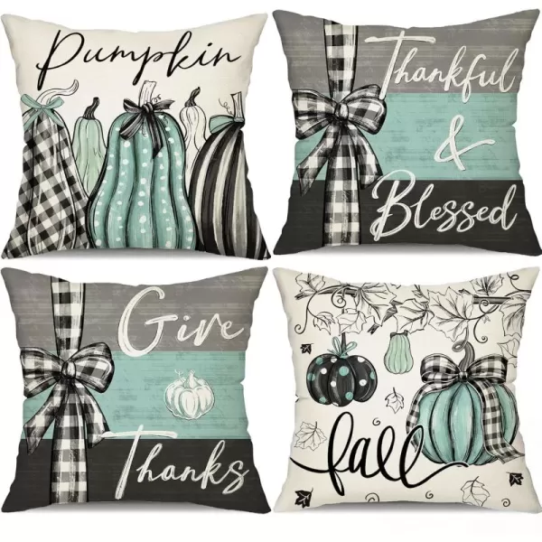 DFXSZ Fall Pillow Covers 18x18 inch Set of 4 Fall Decorational Pumpkin Maple Leaves Black Orange Stripe Decor Autumn Outdoor Pillow Cover Thanksgiving Decoration for Home Couch 205D18Black Green