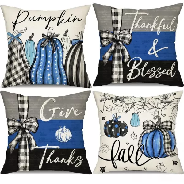 DFXSZ Fall Pillow Covers 18x18 inch Set of 4 Fall Decorational Pumpkin Maple Leaves Black Orange Stripe Decor Autumn Outdoor Pillow Cover Thanksgiving Decoration for Home Couch 205D18Black Blue