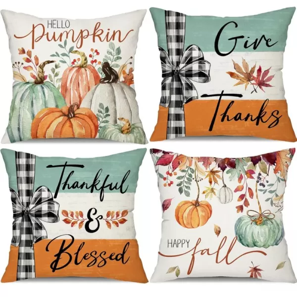 DFXSZ Fall Pillow Covers 18x18 inch Set of 4 Fall Decorational Pumpkin Maple Leaves Black Orange Stripe Decor Autumn Outdoor Pillow Cover Thanksgiving Decoration for Home Couch 205D18Orange Blue