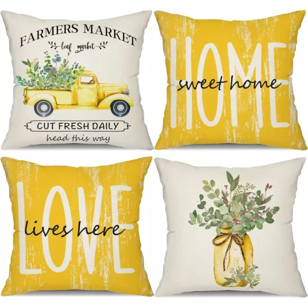 DFXSZ Farmhouse Pillow Covers 18x18 Set of 4Eucalyptus Leaves Decorations Truck Vase Home Sweet Home Linen Cushion Case Gifts for Home DecorB