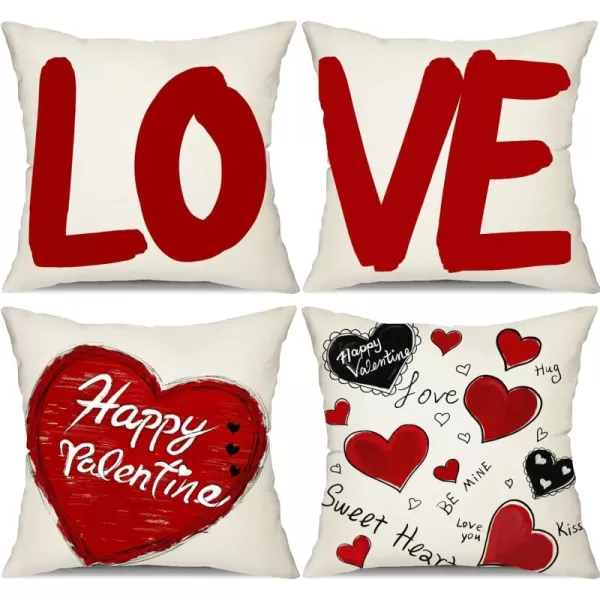 DFXSZ Valentines Day Pillow Covers 18x18 Love Sweet Heart Kiis Hug Happy Valentine Day Throw Pillow Covers Pillowcase for Sofa Couch Home Decoration