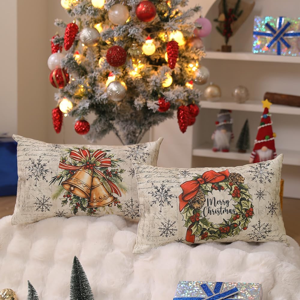 DFXSZ Christmas Pillow Covers 18x18 inch Set of 4 Santa Claus Reindeer Decorative Vintage Throw Pillow Covers Winter Retro Farmhouse Decoration for Home Couch BTHZ140B18Multicolor