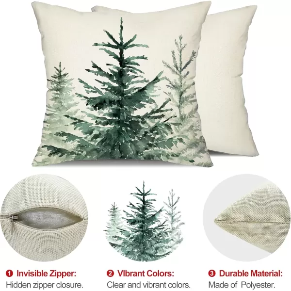 DFXSZ Christmas Pillow Covers 18x18 inch Set of 2 Watercolor Blue Green Christmas Tree Rustic Style Nature Forest Print Decorative Throw Pillows Winter Christmas Decor TH32B18White3