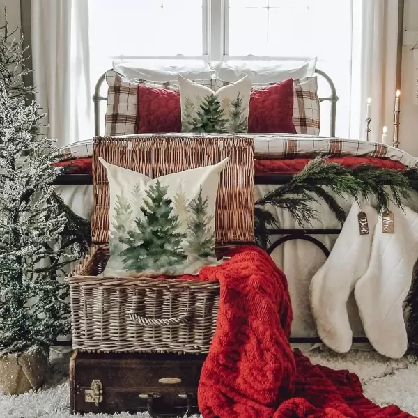 DFXSZ Christmas Pillow Covers 18x18 inch Set of 2 Watercolor Blue Green Christmas Tree Rustic Style Nature Forest Print Decorative Throw Pillows Winter Christmas Decor TH32B18Green Light Yellow