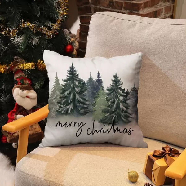 DFXSZ Christmas Pillow Covers 18x18 inch Set of 2 Watercolor Blue Green Christmas Tree Rustic Style Nature Forest Print Decorative Throw Pillows Winter Christmas Decor TH32B18Dark Green