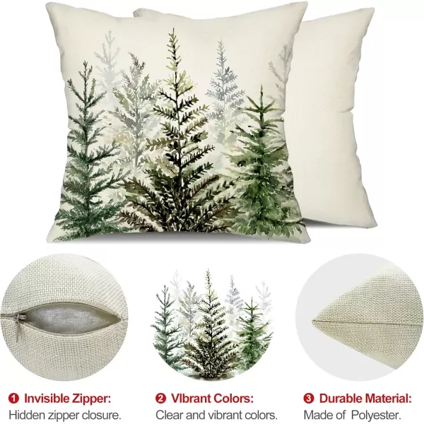 DFXSZ Christmas Pillow Covers 18x18 inch Set of 2 Watercolor Blue Green Christmas Tree Rustic Style Nature Forest Print Decorative Throw Pillows Winter Christmas Decor TH32B18Black Green
