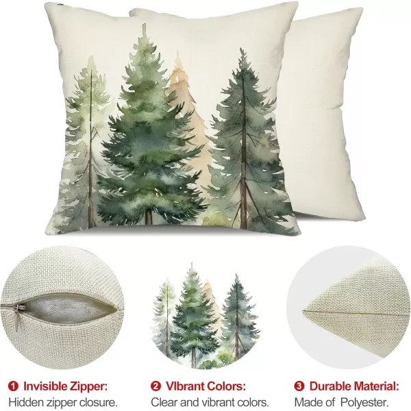 DFXSZ Christmas Pillow Covers 18x18 inch Set of 2 Watercolor Blue Green Christmas Tree Rustic Style Nature Forest Print Decorative Throw Pillows Winter Christmas Decor TH32B18Dark and Light Green