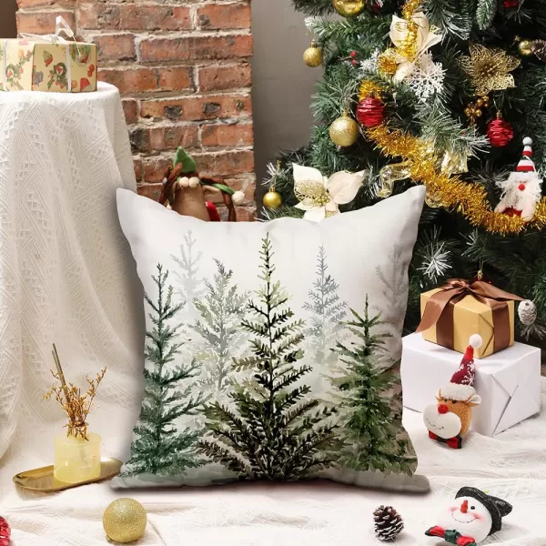 DFXSZ Christmas Pillow Covers 18x18 inch Set of 2 Watercolor Blue Green Christmas Tree Rustic Style Nature Forest Print Decorative Throw Pillows Winter Christmas Decor TH32B18Black Green