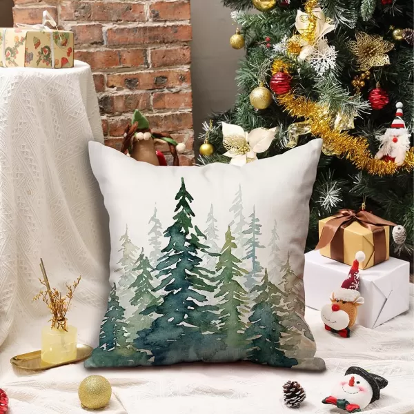 DFXSZ Christmas Pillow Covers 18x18 inch Set of 2 Watercolor Blue Green Christmas Tree Rustic Style Nature Forest Print Decorative Throw Pillows Winter Christmas Decor TH32B18Oil Paint Green