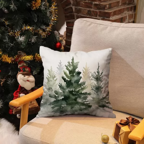 DFXSZ Christmas Pillow Covers 18x18 inch Set of 2 Watercolor Blue Green Christmas Tree Rustic Style Nature Forest Print Decorative Throw Pillows Winter Christmas Decor TH32B18Green Light Yellow
