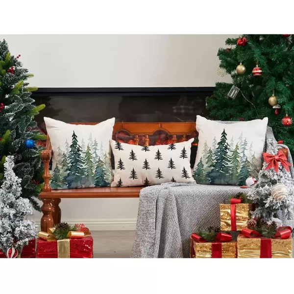 DFXSZ Christmas Pillow Covers 18x18 inch Set of 2 Watercolor Blue Green Christmas Tree Rustic Style Nature Forest Print Decorative Throw Pillows Winter Christmas Decor TH32B18Oil Paint Green