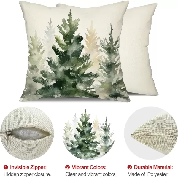 DFXSZ Christmas Pillow Covers 18x18 inch Set of 2 Watercolor Blue Green Christmas Tree Rustic Style Nature Forest Print Decorative Throw Pillows Winter Christmas Decor TH32B18Green Light Yellow