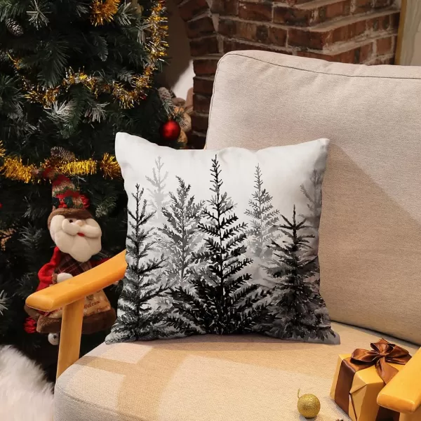 DFXSZ Christmas Pillow Covers 18x18 inch Set of 2 Watercolor Blue Green Christmas Tree Rustic Style Nature Forest Print Decorative Throw Pillows Winter Christmas Decor TH32B18Black