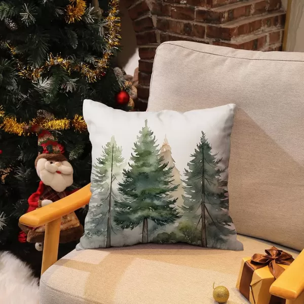 DFXSZ Christmas Pillow Covers 18x18 inch Set of 2 Watercolor Blue Green Christmas Tree Rustic Style Nature Forest Print Decorative Throw Pillows Winter Christmas Decor TH32B18Dark and Light Green