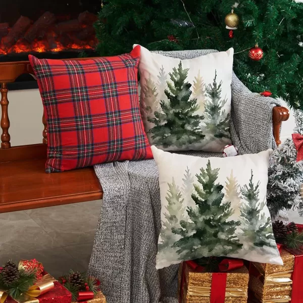 DFXSZ Christmas Pillow Covers 18x18 inch Set of 2 Watercolor Blue Green Christmas Tree Rustic Style Nature Forest Print Decorative Throw Pillows Winter Christmas Decor TH32B18Green Light Yellow