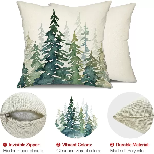 DFXSZ Christmas Pillow Covers 18x18 inch Set of 2 Watercolor Blue Green Christmas Tree Rustic Style Nature Forest Print Decorative Throw Pillows Winter Christmas Decor TH32B18Oil Paint Green