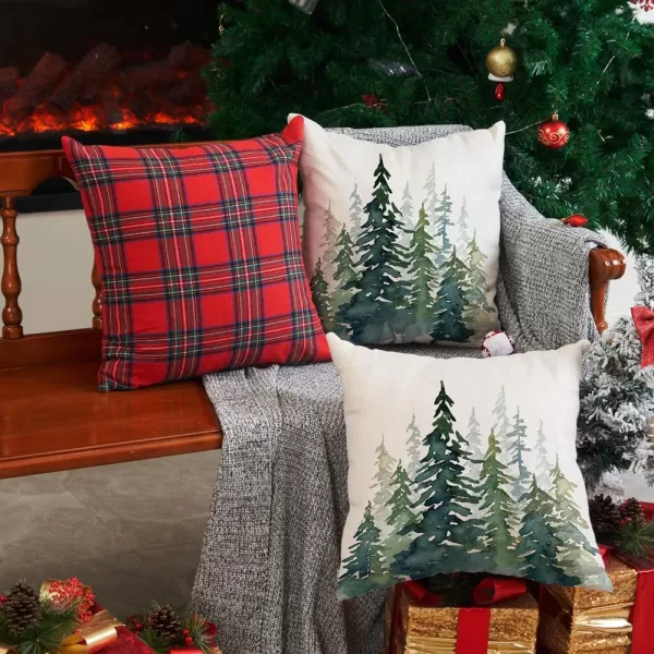 DFXSZ Christmas Pillow Covers 18x18 inch Set of 2 Watercolor Blue Green Christmas Tree Rustic Style Nature Forest Print Decorative Throw Pillows Winter Christmas Decor TH32B18Oil Paint Green