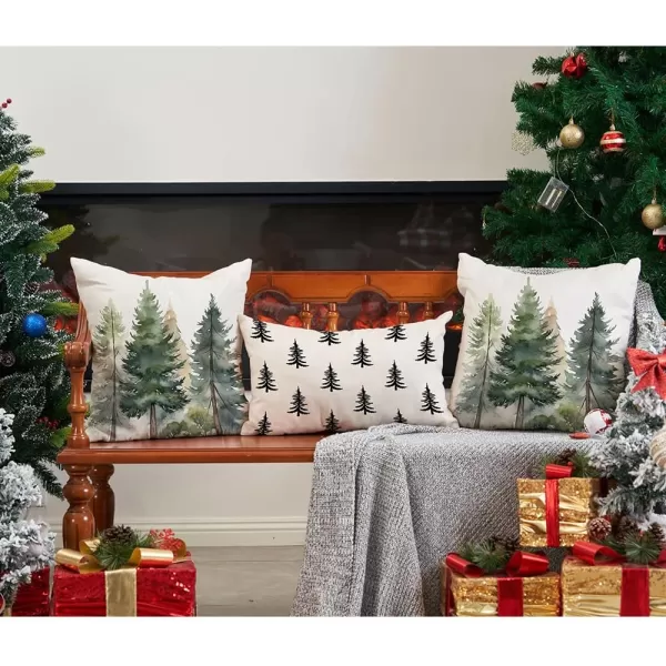 DFXSZ Christmas Pillow Covers 18x18 inch Set of 2 Watercolor Blue Green Christmas Tree Rustic Style Nature Forest Print Decorative Throw Pillows Winter Christmas Decor TH32B18Dark and Light Green