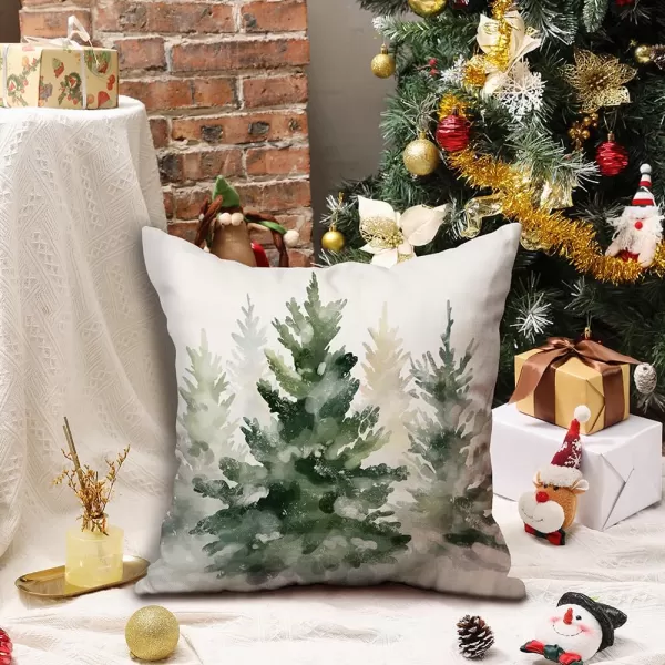 DFXSZ Christmas Pillow Covers 18x18 inch Set of 2 Watercolor Blue Green Christmas Tree Rustic Style Nature Forest Print Decorative Throw Pillows Winter Christmas Decor TH32B18Green Light Yellow