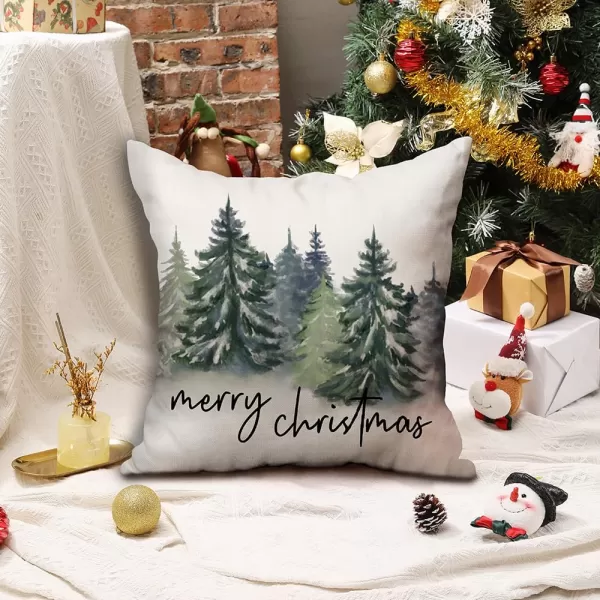 DFXSZ Christmas Pillow Covers 18x18 inch Set of 2 Watercolor Blue Green Christmas Tree Rustic Style Nature Forest Print Decorative Throw Pillows Winter Christmas Decor TH32B18Dark Green