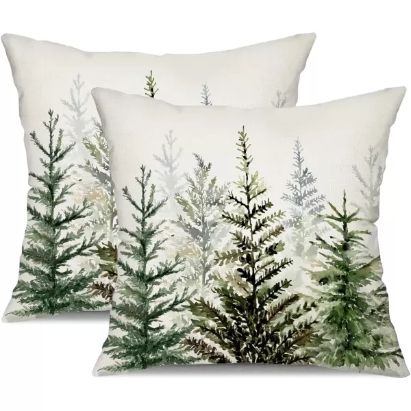 DFXSZ Christmas Pillow Covers 18x18 inch Set of 2 Watercolor Blue Green Christmas Tree Rustic Style Nature Forest Print Decorative Throw Pillows Winter Christmas Decor TH32B18Black Green