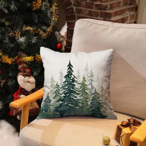 DFXSZ Christmas Pillow Covers 18x18 inch Set of 2 Watercolor Blue Green Christmas Tree Rustic Style Nature Forest Print Decorative Throw Pillows Winter Christmas Decor TH32B18Oil Paint Green