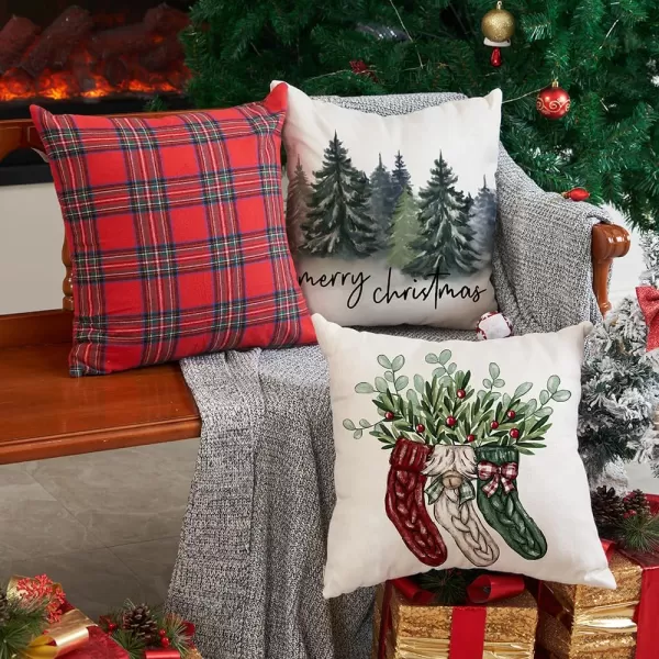 DFXSZ Christmas Pillow Covers 18x18 inch Set of 2 Watercolor Blue Green Christmas Tree Rustic Style Nature Forest Print Decorative Throw Pillows Winter Christmas Decor TH32B18Dark Green